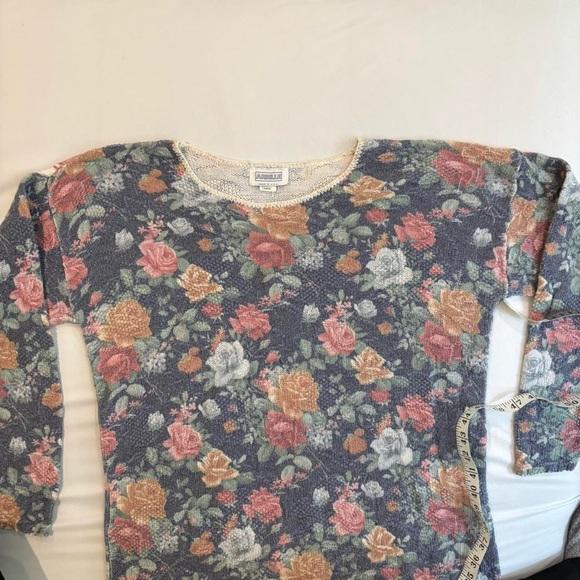 Pastel Blue, Pink, Gold and Green Floral Print Sweater Vintage 90s Cottagecore - Picture 6 of 7